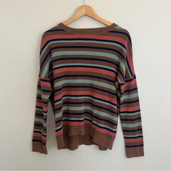 REI Sweater Womens Large Waffle Knit Striped Thermal 100% Cotton Wallace Lake - Picture 1 of 9